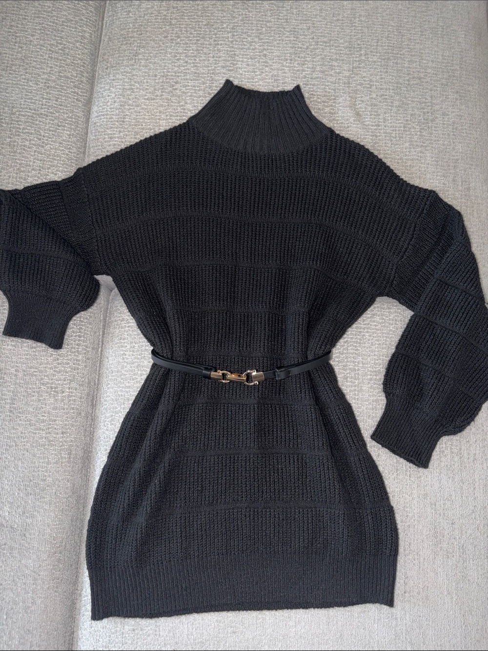 SHEIN Black Knit Mini Sweater Dress with Belt